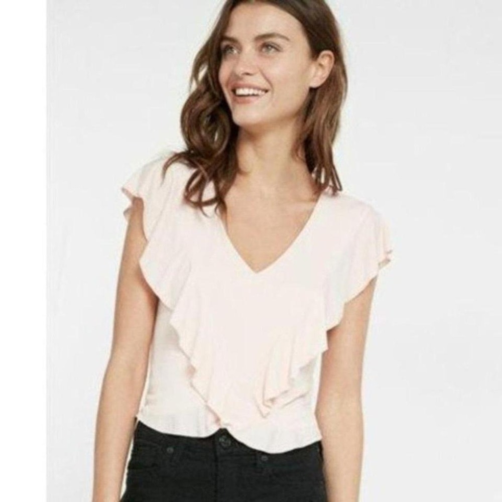 NEW Express Abbreviated Crossover Ruffle Tee Top
